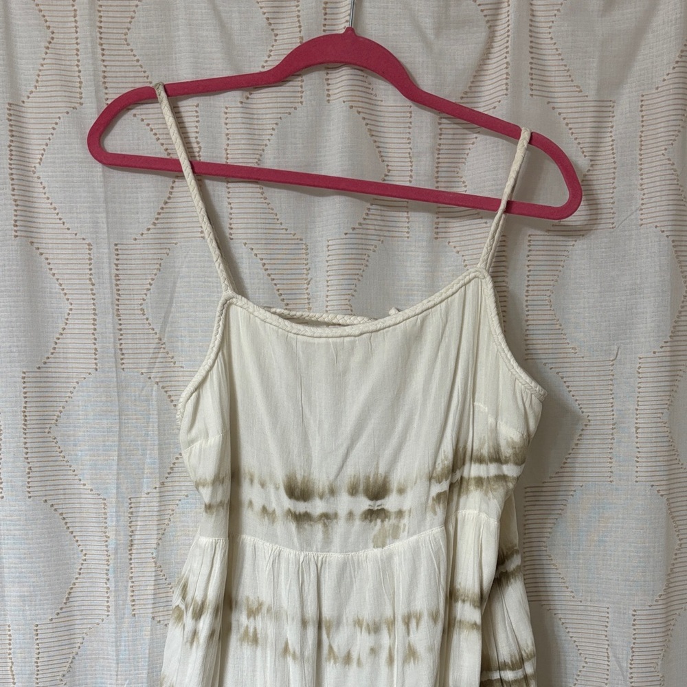 White and Brown Tie-Dye Spaghetti Strap Dress